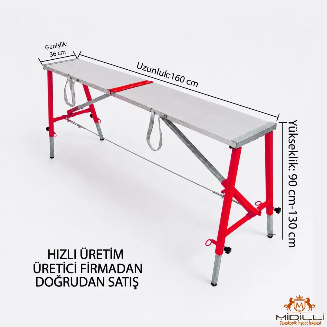 MİDİLLİ Teleskopik İnşaat İskelesi - 36 CM En Serisi (160 CM Uzunluk) - Görsel 2