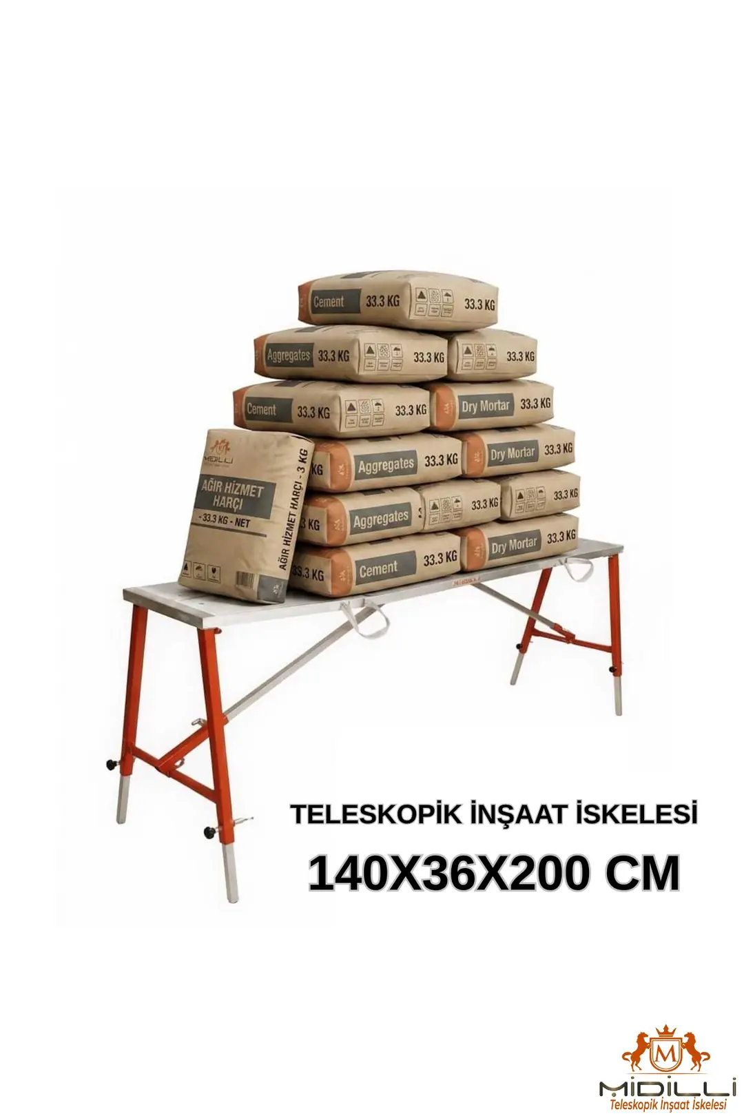 MİDİLLİ Teleskopik İnşaat İskelesi - 36 CM En Serisi (200 CM Uzunluk)