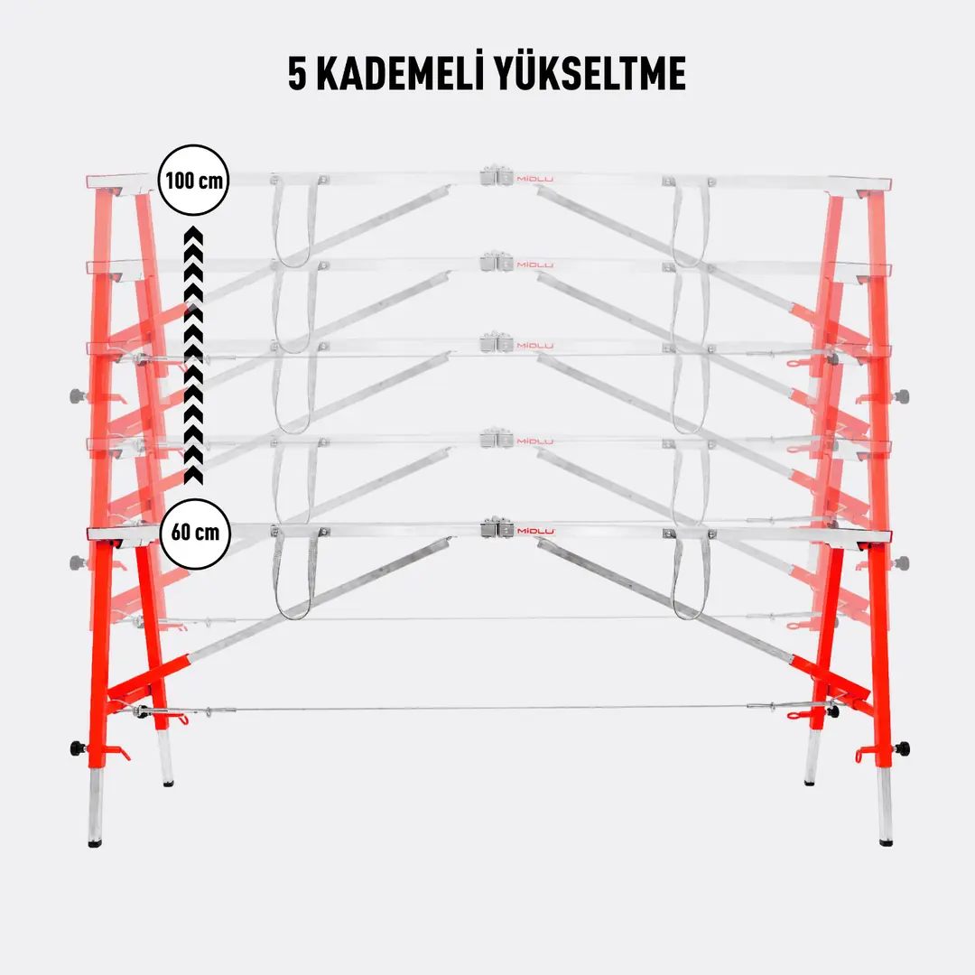MİDİLLİ Teleskopik İnşaat İskelesi - 48 CM En Serisi (160 CM Uzunluk) - Görsel 5