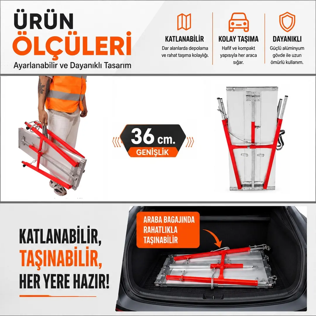 MİDİLLİ Teleskopik Katlanır İnşaat İskelesi - 100X36X200CM - Görsel 4