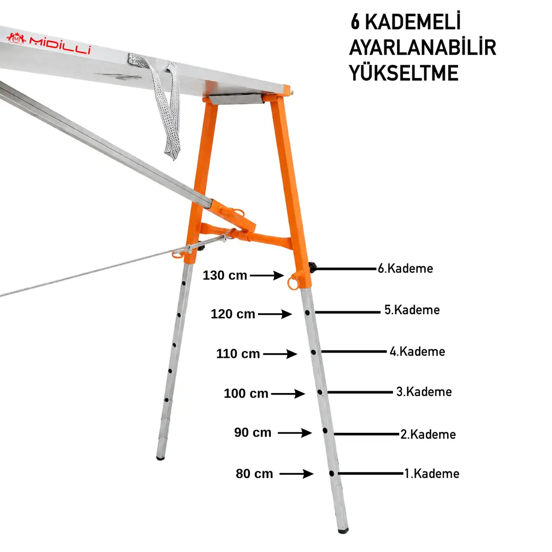 MİDİLLİ Teleskopik Katlanır İnşaat İskelesi - 130X36X160CM - Görsel 3