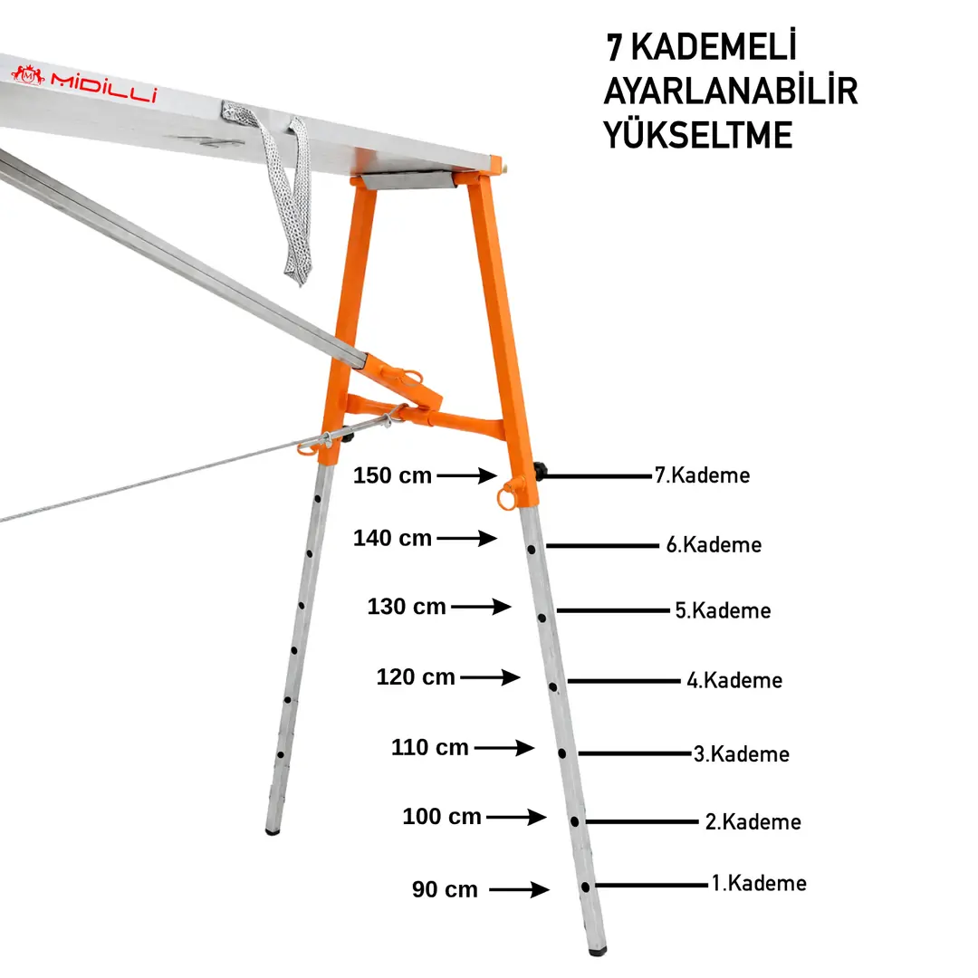 MİDİLLİ Teleskopik Katlanır İnşaat İskelesi - 150X36X160CM - Görsel 3