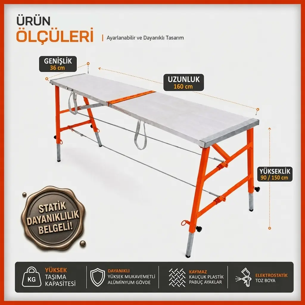 MİDİLLİ Teleskopik Katlanır İnşaat İskelesi - 150X36X160CM - Görsel 8