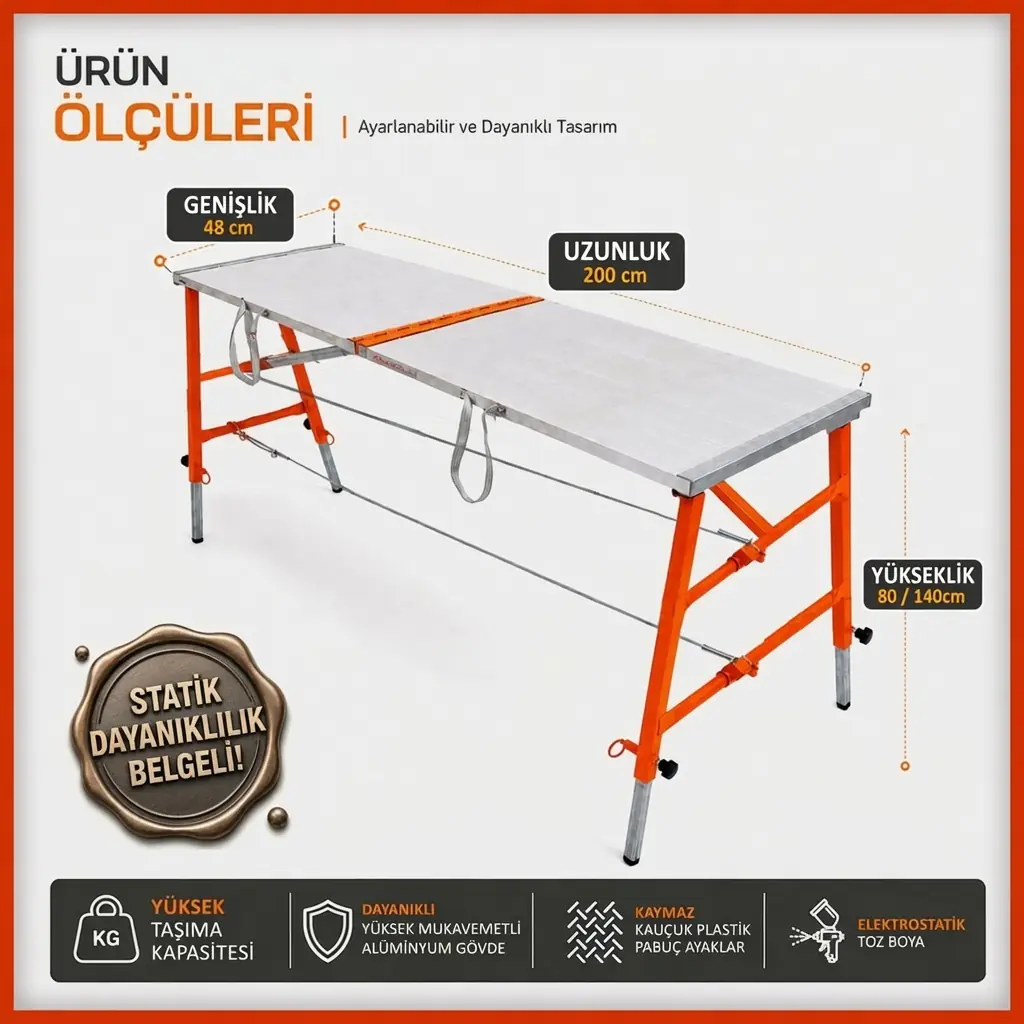 MİDİLLİ Teleskopik Katlanır İnşaat İskelesi - 140X48X200CM - Görsel 8